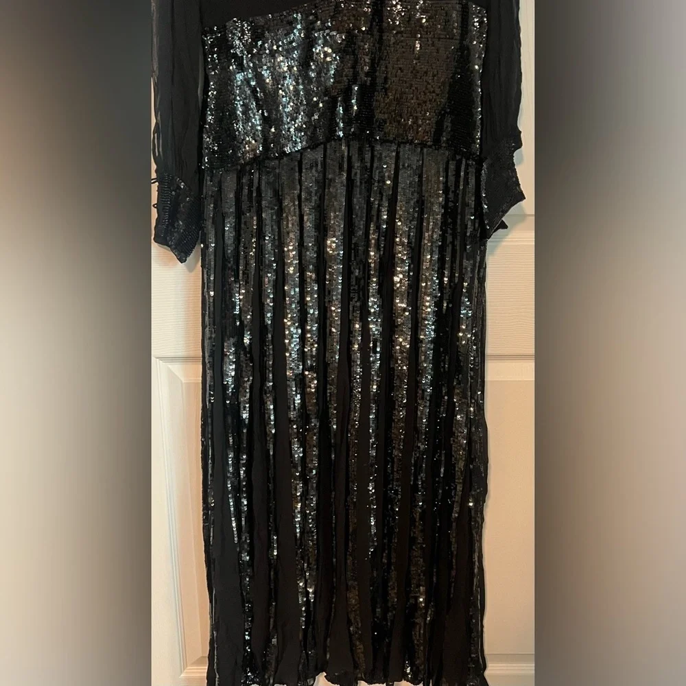 Women's Temperley London Black Sequined Long Sleeved V-Neck Evening Dress
